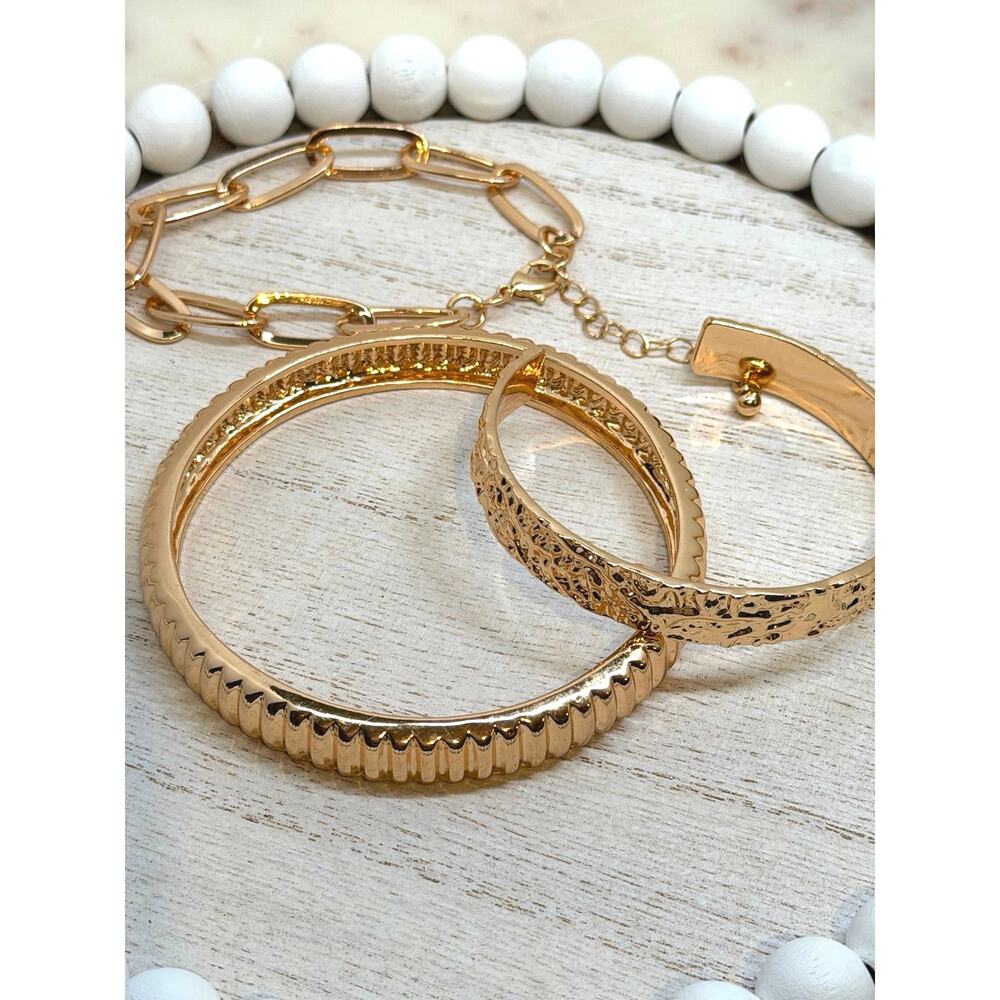 3 pc. Set -Goldtone Bracelet Trio – Mixed Textures